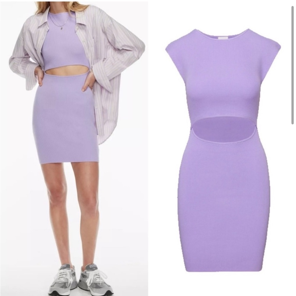 Aritzia Wilfred Cut Out Lavender Ribbed Mini Dress
